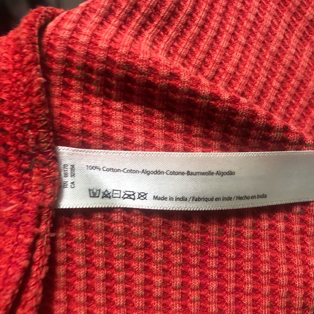 Free People One interlaken thermal waffle knit long sleeve side tie red top, XS - Picture 9 of 10